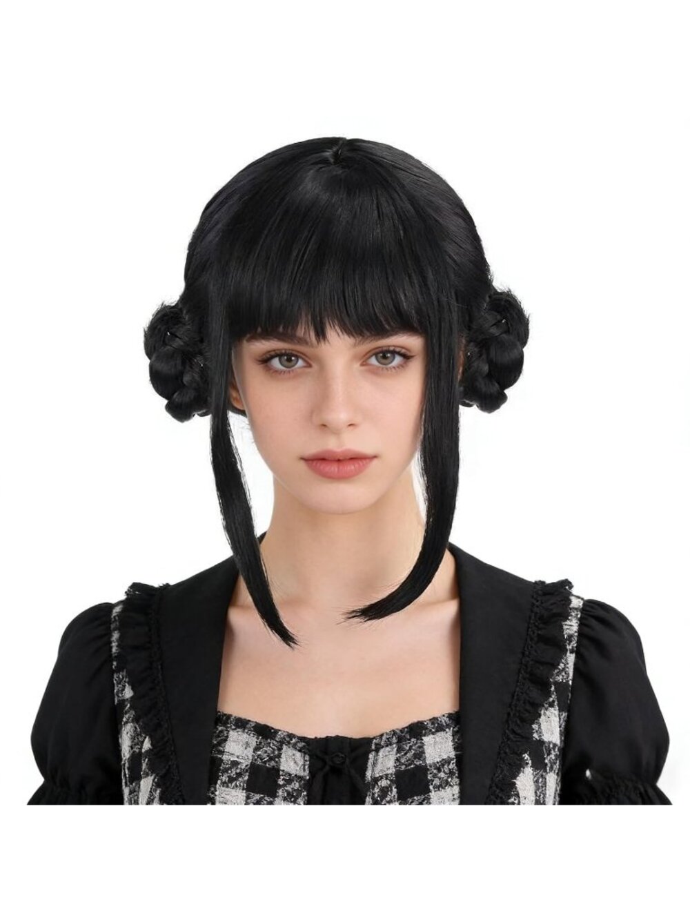 Women's Black Synthetic Fiber Cosplay Halloween Costume Double Braid Wigs
